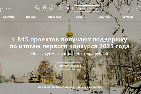 Фонд президентских грантов подвёл итоги первого конкурса 2023 года